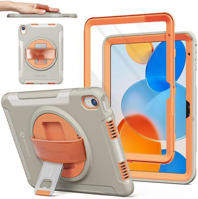 Main image of New Trent Original Rugged iPad Case for iPad 11 (A16) 11-inch (2025) & iPad 10th Gen 10.9-inch (2022) | 360deg Rotating Kickstand, Premium Genuine Leather Hand Strap, Built-in Screen Protector