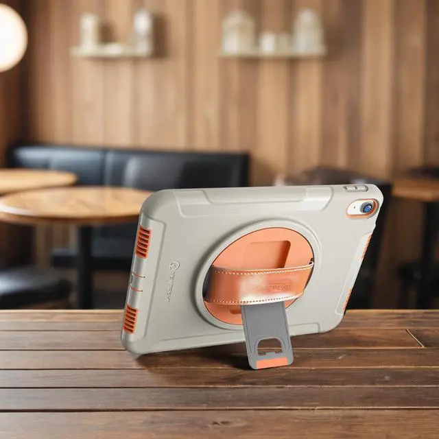 Alt view image 4 of 5 - New Trent Original Rugged iPad Case for iPad 11 (A16) 11-inch (2025) & iPad 10th Gen 10.9-inch (2022) | 360deg Rotating Kickstand, Premium Genuine Leather Hand Strap, Built-in Screen Protector