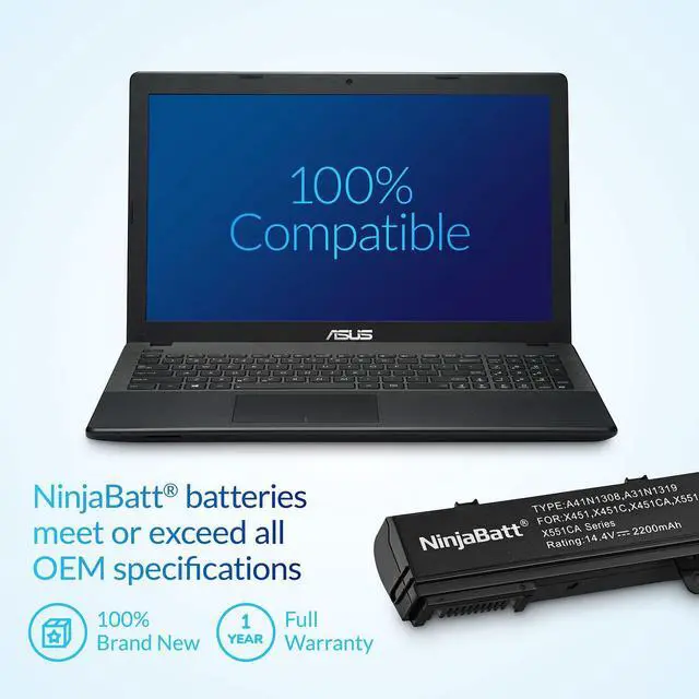 Alt view image 4 of 5 - NinjaBatt Battery for Asus X551 X551M A31N1319 X551C A41N1308 X551MA D550 X551CA A31LJ91 X451 X451C 00B110-00250600 0B110-00250100 - High Performance [4 Cells/2200mAh/32wh]