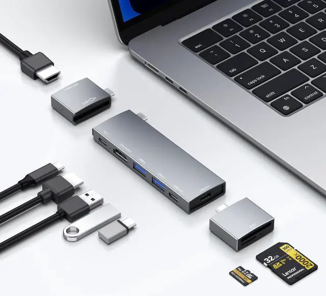 Main image of USB C Hub for MacBook, USB-C Hub 8-in-2, 2 HDMI 4K 60Hz, 2 USB A Data Ports microSD SD Card Reader for MacBook Pro 13 Inch, MacBook Air M1 M2 M3 iPad Dell XPS, Lenovo Thinkpad, HP Laptops