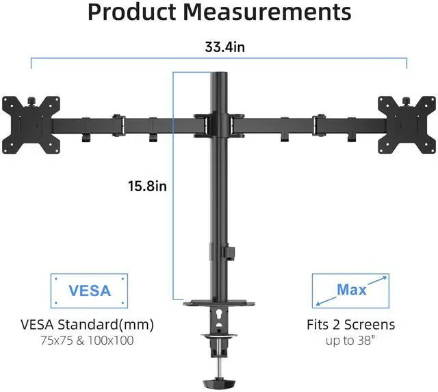 Alt view image 2 of 5 - Suptek Dual Monitor Arm Desk Mount,Ultrawide Dual Monitor Arm for 2 Monitor Screens up to 38 inches and Max 22lbs Each,Extra Tall 15.75" Pole Fully Adjustable Monitor Stand for Desk,Black(MD9442MB)