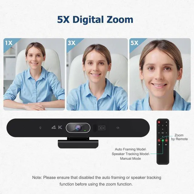 Alt view image 5 of 5 - Conference Room Camera, All-in-One 4K Webcam with Microphone and Speaker, AI Tracking and Auto Framing, Wide Angle of View, Plug and Play USB Webcam for PC, Mac, Meetings, Teams, Zoom & Webex