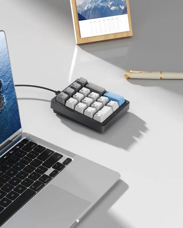 Alt view image 4 of 5 - Kisnt Mechanical Number Pad,Hot Swappable Numpad Wired USB 17 Keys Keypad White Backlit Numeric Keypad with PBT Keycaps for Laptop PC Compact Keyboards (Black, Brown Switch)