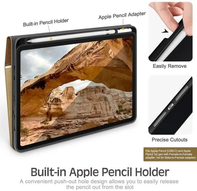 Alt view image 4 of 5 - KingBlanc Case for iPad (A16) 11th Generation 11 Inch 2025, iPad 10th Generation 10.9" 2022 with Pencil Holder, Vegan Leather Protective Stand Cover, Auto Sleep Wake, Multi-Angle Viewing/Typing, Beige