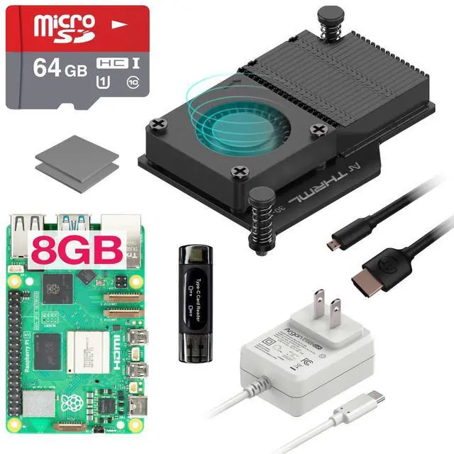 Main image of Argon PWR GaN Raspberry Pi 5 Kit | Raspberry Pi 5 8GB Kit/Pi 5 Board (8GB) / 27W PWR GAN Pi 5 Power Supply/Pi 5 Active Cooler / 64GB SD Card / 2 Micro HDMI Cable