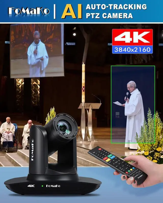 Alt view image 2 of 5 - FoMaKo 4K PTZ Camera HDMI, AI Auto-Tracking Gen 3, 20X Optical Zoom, USB3.0 LAN HDMI PTZ Camera 4K for Church Worship Education Conference Events, K20UH