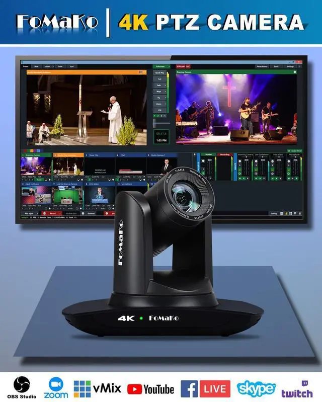 Alt view image 3 of 5 - FoMaKo 4K PTZ Camera HDMI, AI Auto-Tracking Gen 3, 20X Optical Zoom, USB3.0 LAN HDMI PTZ Camera 4K for Church Worship Education Conference Events, K20UH