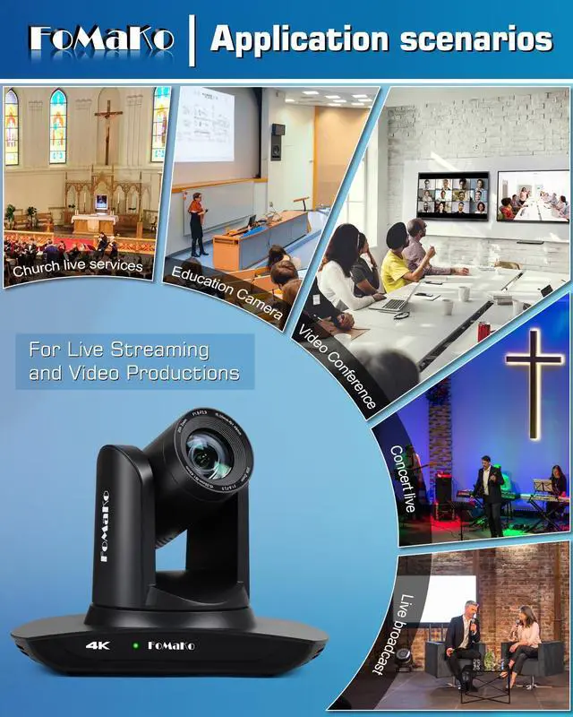 Alt view image 4 of 5 - FoMaKo 4K PTZ Camera HDMI, AI Auto-Tracking Gen 3, 20X Optical Zoom, USB3.0 LAN HDMI PTZ Camera 4K for Church Worship Education Conference Events, K20UH