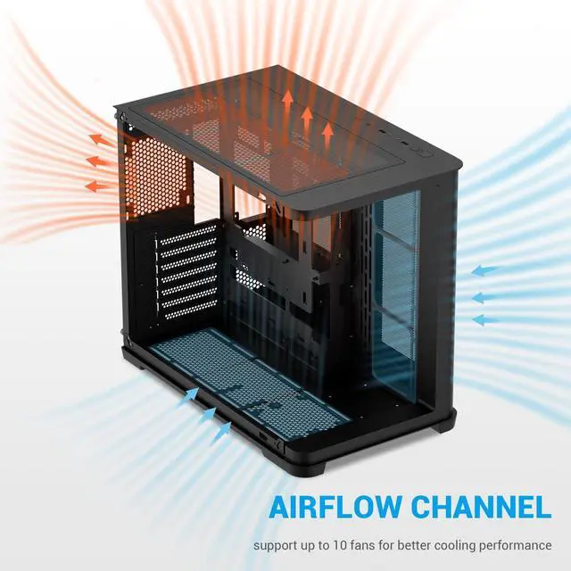 Alt view image 3 of 5 - SAMA V60 Mid Tower PC Case, Curved Tempered Glass Panel, 7×120mm ARGB PWM Fans with Fan Hub, USB Type-C, High Airflow ATX PC Case for Case PC Gaming, Back-Connect Ready, 360mm AIO Support  Black