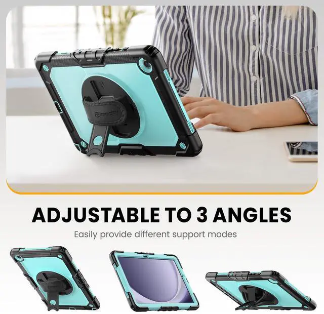Alt view image 4 of 5 - Timecity for Samsung Galaxy Tab A9 Plus Case 11 inch 2024 (SM-X210/X216/X218), Shockproof Sturdy Protection Case with Screen Protector, 360° Rotating Stand, Handle/Shoulder Strap- Light Blue
