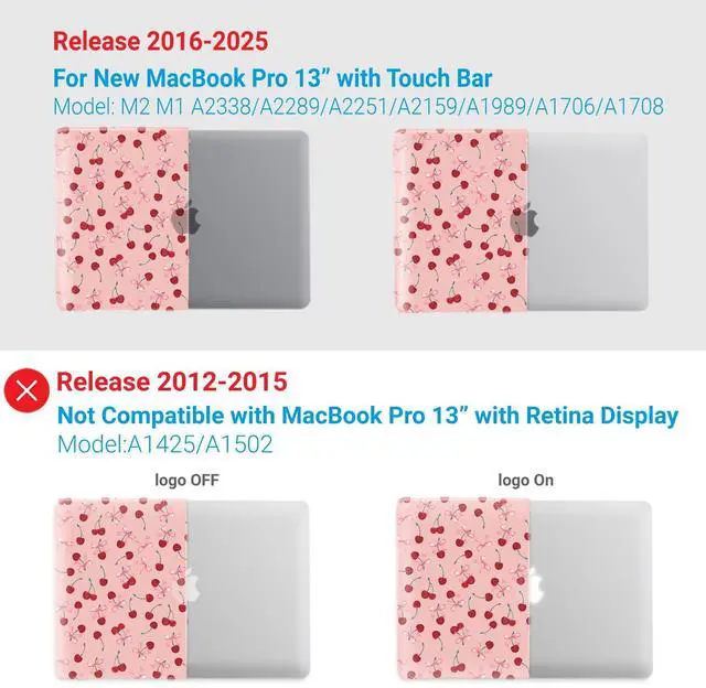 Alt view image 4 of 5 - IBENZER Compatible with 2025 2024 M2 MacBook Pro 13 Inch Case 2024-2016 M1 A2338 A2289 A2251 A2159 A1989 A1706 A1708, Hard Shell Case for Mac Pro 13 (2025-2016), Cherry, MT13-CHRY