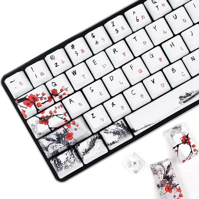 Main image of MOLGRIA Keycaps 71 Set for Gaming Mechanical Keyboard, Custom PBT OEM Profile Key caps Japanese Font with Keycap Puller for Cherry MX 71/61 60 Percent Keyboard(Plum Blossom)