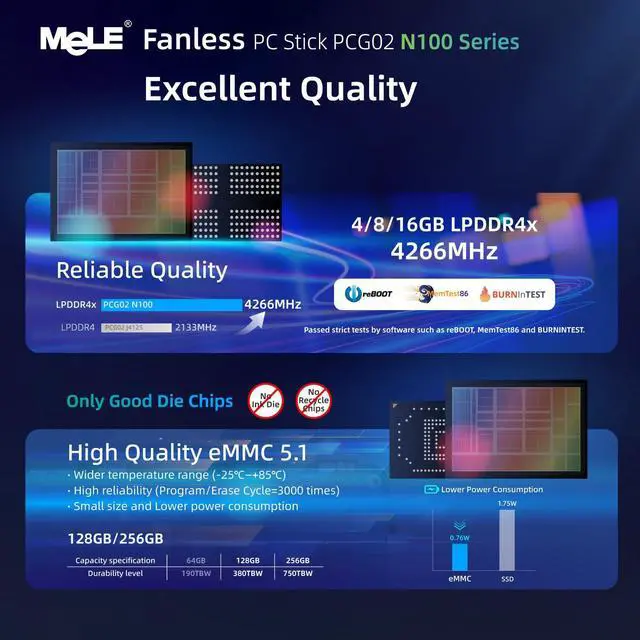 Alt view image 4 of 5 - MeLE PCG02 Fanless Mini PC Stick Alder Lake N100(up to 3.4GHz) 8GB LPDDR4 128GB ROM Micro Desktop Computer Small Form Factor PC with Full Function USB-C, 2.4G/5.0G WiFi, 4K HDMI for Home Office