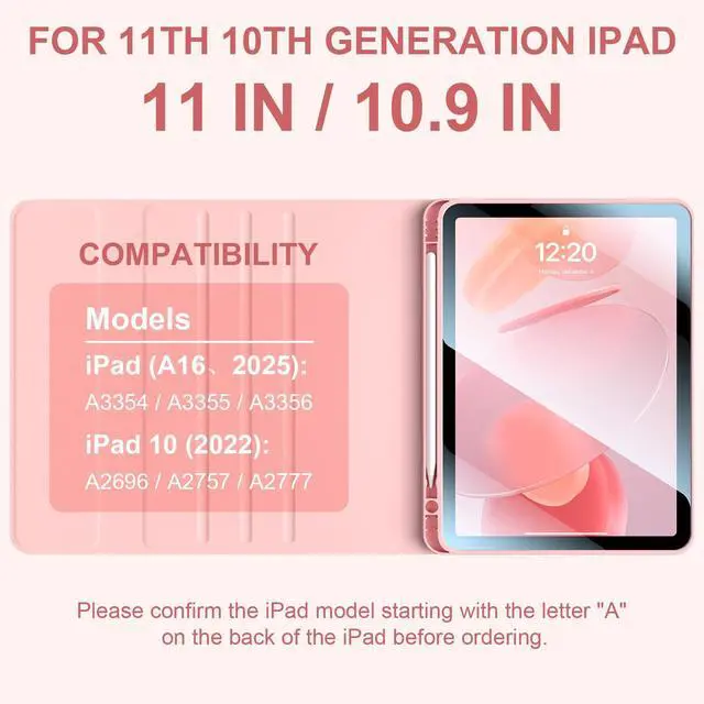 Alt view image 2 of 5 - for iPad 11th 10th Generation Case with Keyboard 10.9 inch Wireless Detachable Folio Keyboard Cover with Pencil Holder for New iPad 10th Gen 2022 (Pink)