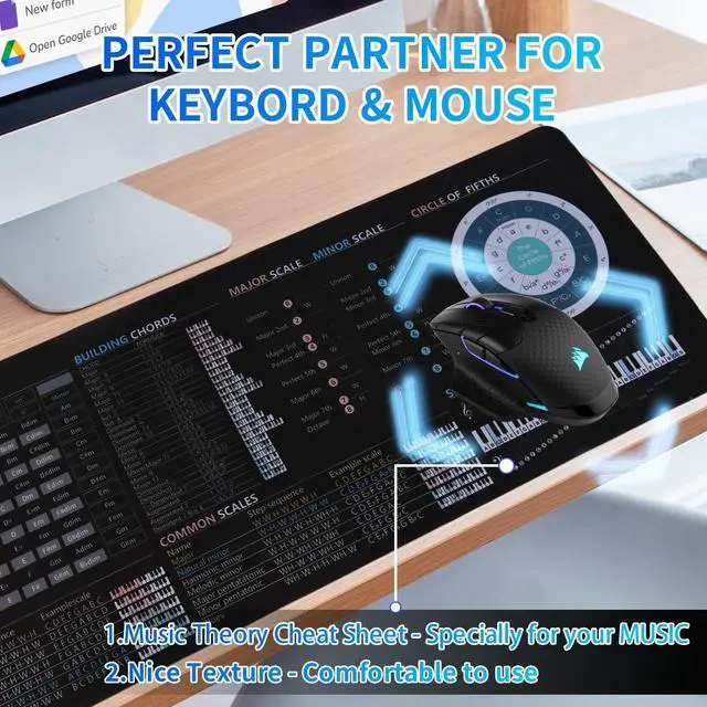 Alt view image 4 of 5 - Music Theory Cheat Sheet Mousepad, Piano Shortcuts for Beginners,Music Theory Large Size Desk Mat, Musical Cheat Sheet Mouse Pad, Chords, Musical,Scale, Circle of Fifths, Studio, Sight Reading Chart