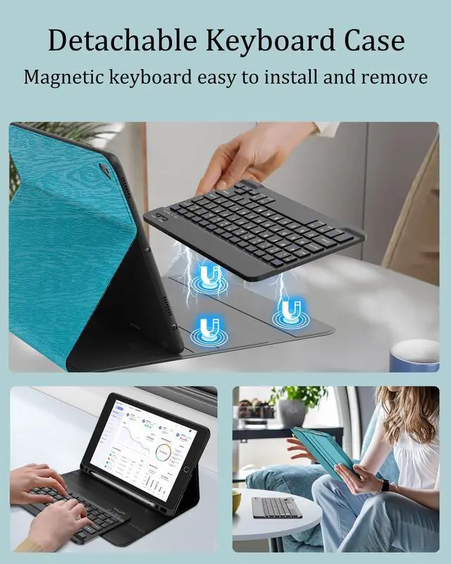 Alt view image 4 of 5 - Keyboard Case for iPad 9th Generation 2021 10.2 Inch, Detachable Wireless Rechargeable Keyboard for iPad 8th/7th Gen, Slim Folio Stand Cover with Pencil Holder for iPad Pro 10.5" / iPad Air 3rd Gen
