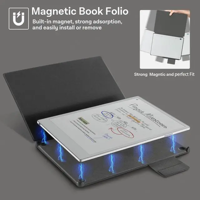 Alt view image 3 of 5 - CoBak Premium Magnetic Case for Remarkable Paper Pro 2024 Released 11.8 inch, PU Leather Smart Auto Sleep/Wake Book Folio Cover with Corner Protection and Pen Holder Strap, Sage