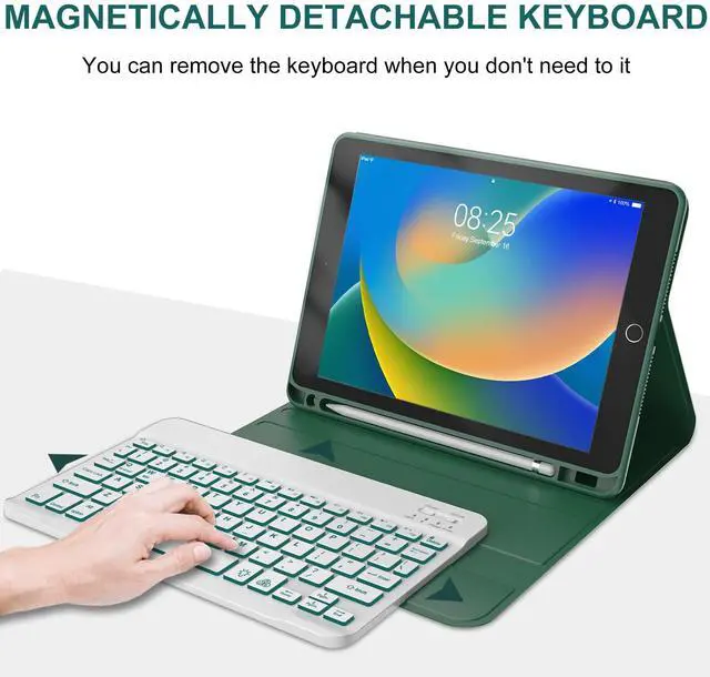 Alt view image 2 of 5 - BORIYUAN iPad 9th 2021/8th/7th Generation Keyboard Case, 7 Colors Backlit Detachable Keyboard Slim Folio Smart Cover for iPad 10.2"/iPad Air 10.5"(3rd Gen)/iPad Pro 10.5" with Pencil Holder  Green