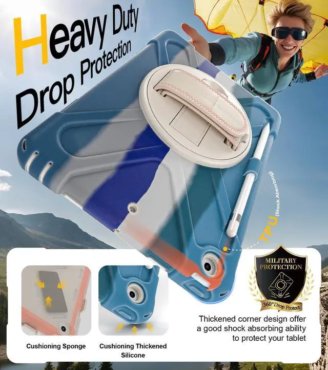 Alt view image 3 of 5 - BRAECN Case for ipad 9th/8th/7th Generation 10.2'' Heavy Duty Screen Protector 360° Rotating Stand Handle Pencil Holder Shockproof Drop Protection Shoulder/Hand Strap Durable Kids-Friendly