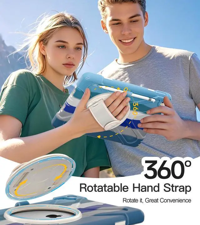 Alt view image 5 of 5 - BRAECN Case for ipad 9th/8th/7th Generation 10.2'' Heavy Duty Screen Protector 360° Rotating Stand Handle Pencil Holder Shockproof Drop Protection Shoulder/Hand Strap Durable Kids-Friendly