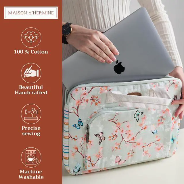 Alt view image 2 of 5 - Maison d'Hermine Laptop Bag with Pocket upto 15.6 inch Stain and water repellent Cotton canvas - Blossom In Spring