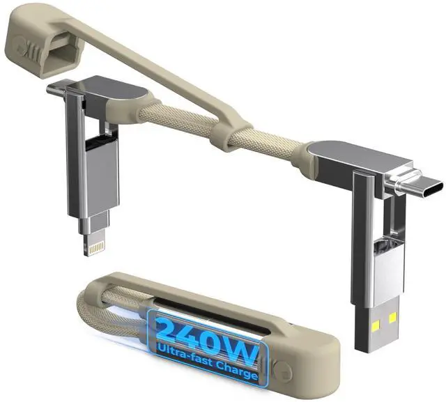 Main image of Rolling Square inCharge XS - 240W 4in1 Keyring Cable | Fast Charging & Data Transfer | Universal USB C/Lightning/USB Cable with Metal Housing | N52 Magnets | Eco-Friendly | Beige