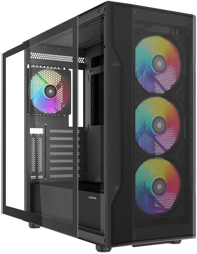 Main image of SAMA S40 Mid Tower ATX PC Case  High-Airflow Mesh Design, 4x120mm ARGB PWM Fans, Tempered Glass Panel, USB-C, RTX 4090 Ready Gaming Case (Black)