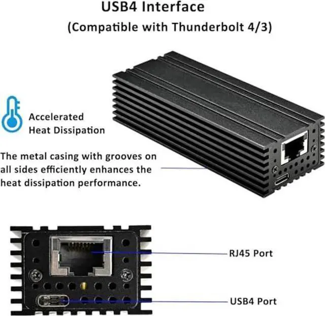 Alt view image 4 of 5 - USB 4.0 Type-C 10G Ethernet Adapter, for High-Speed Network Connections, RJ45 Port Supports 10Gb/s, 5Gb/s, 2.5Gb/s, 1Gb/s and 100Mb/s Base-T