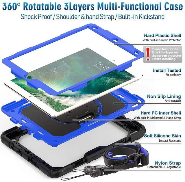 Alt view image 3 of 5 - Timecity Case for iPad Air 3 2019/ Pro 10.5 Inch 2017, Cover for iPad Air 3rd Generation with Heavy Duty Protection, Pen Holder, Screen Protector, Adjustable Stand, Hand/Shoulder Strap - Drak Blue