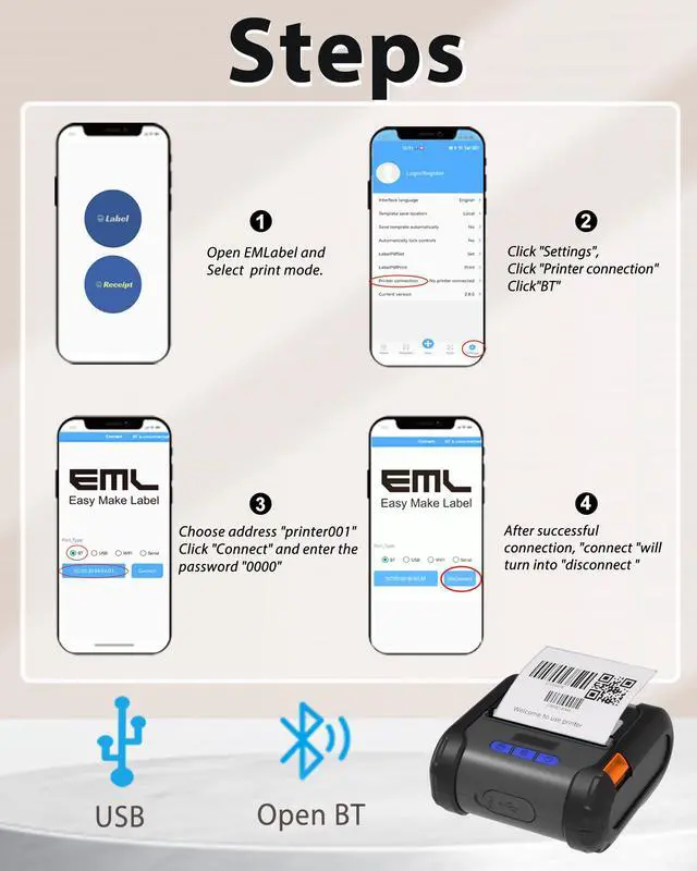 Alt view image 4 of 5 - ZM04 1.0 Label Maker, Bluetooth Thermal Label & Receipt Printer Two-in-One 58mm/80mm,Compatible with Android/Win/Mac for Logistic and Business,Mini Wireless Protable Printer
