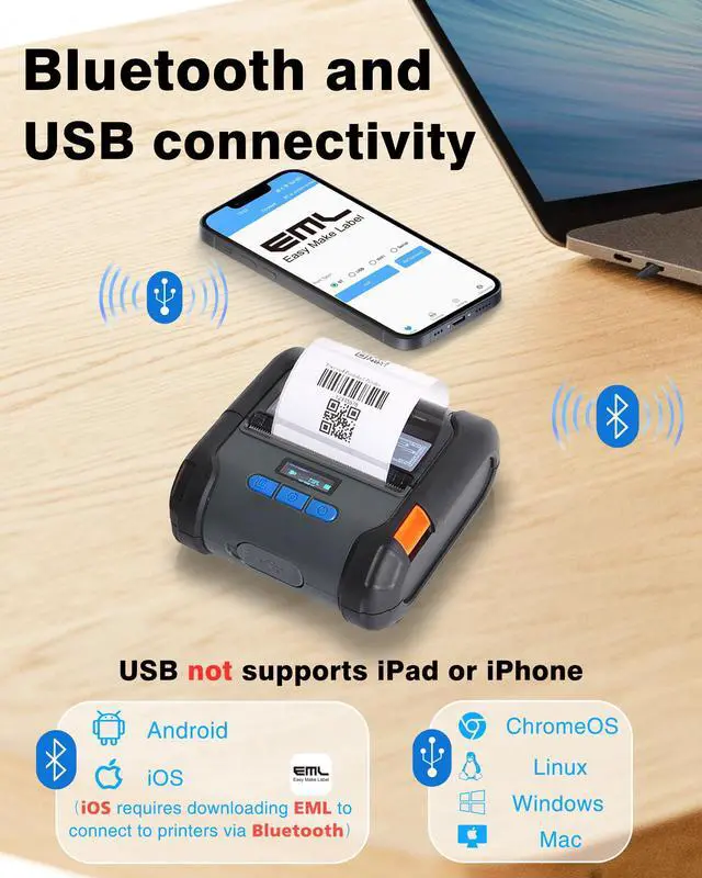 Alt view image 3 of 5 - ZM04 1.0 Label Maker, Bluetooth Thermal Label & Receipt Printer Two-in-One 58mm/80mm,Compatible with Android/Win/Mac for Logistic and Business,Mini Wireless Protable Printer
