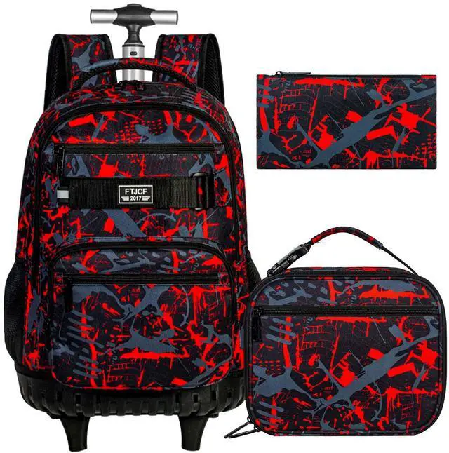 Main image of ZLYERT 3Pcs Rolling Backpack for Boys Men, Travel Wheeled Backpacks for Adults, Teens College Roller Bookbag with Wheels for Men(Red)