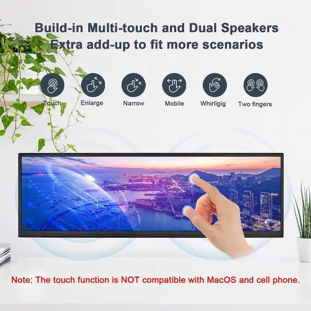 Alt view image 4 of 5 - wisecoco 14.5 Inch Touchscreen Monitor 2K 2560x720 Bar IPS Display DIY Kits Secondary Screen HDMI Type-C Input Build-in Speakers PC Case CPU GPU RAM Temperature Speed Monitoring