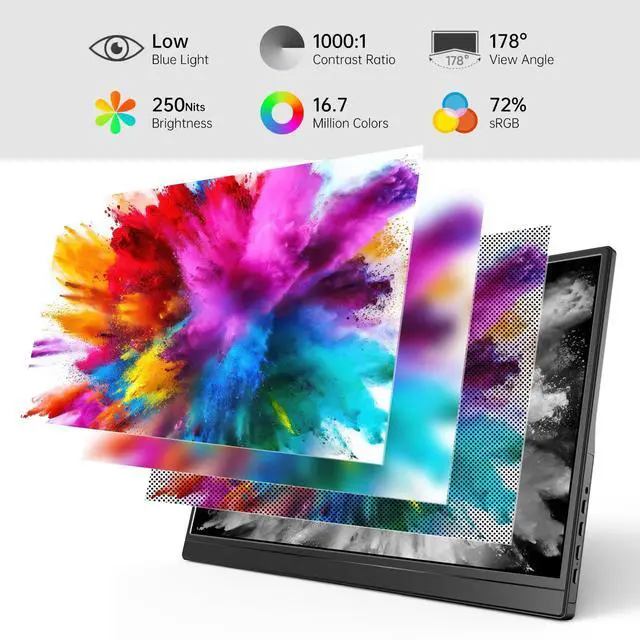 Alt view image 2 of 5 - Yxk Portable Monitor 15.6 Inch 1080P USB-C HDMI Ultra-Slim Travel Monitor with Kickstand, for Laptop, PC, Mac Phone, PS, Xbox, Swich IPS Ultra-Thin Zero Frame Gaming