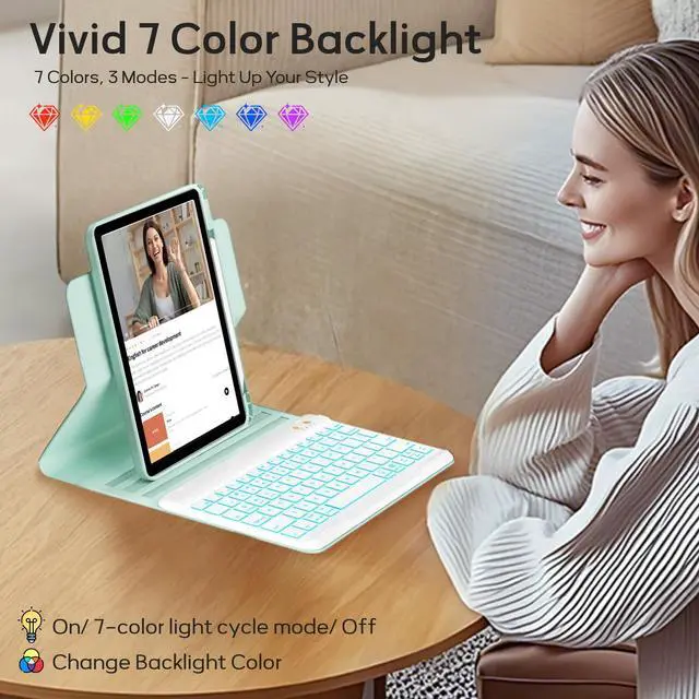 Alt view image 4 of 4 - BLUTLOTUS Keyboard Case for 9th Generation for iPad 10.2'' 360° Rotatable Magnetic Keyboard Case with Pencil Holder Groove Design, 7 Color Backlit Wireless Detachable Keyboard(Mint Green)