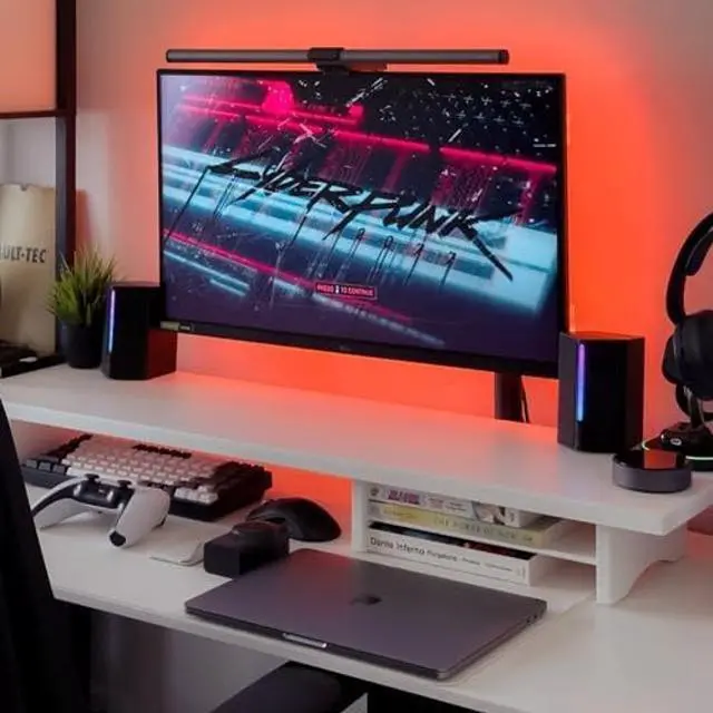 Alt view image 3 of 5 - ROCDEER Bamboo Dual Monitor Stand Riser White, 2-Tier Desk Monitor Riser for 2 Monitors, Supports for PC Computer Monitor, Printer, Heavy TV Riser up to 300 lbs, White