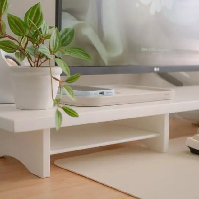 Alt view image 5 of 5 - ROCDEER Bamboo Dual Monitor Stand Riser White, 2-Tier Desk Monitor Riser for 2 Monitors, Supports for PC Computer Monitor, Printer, Heavy TV Riser up to 300 lbs, White