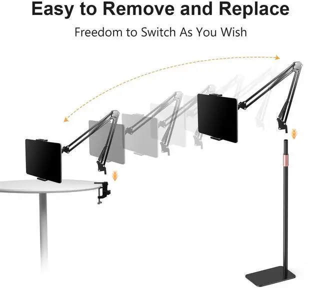 Alt view image 3 of 5 - IceFun Tablet Floor Stand with Two Bases, Adjustable Universal Metal Tablet Stand Holder Supports Both Floor and Desktop UseCompatible with iPad/iPhone/Kindle or Other 4.7~13Devices