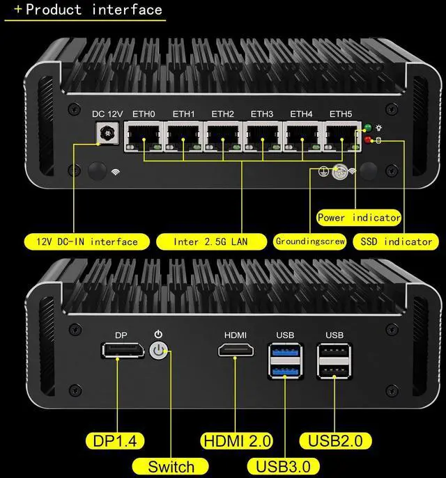 Alt view image 4 of 5 - 6 Ports Firewall Micro Appliance, Mini PC Intel Quad Celeron N5105, Inter i226-V LAN, DDR4 RAM, AES-NI, Router PC, VPN, 8 GB RAM 128 GB SSD