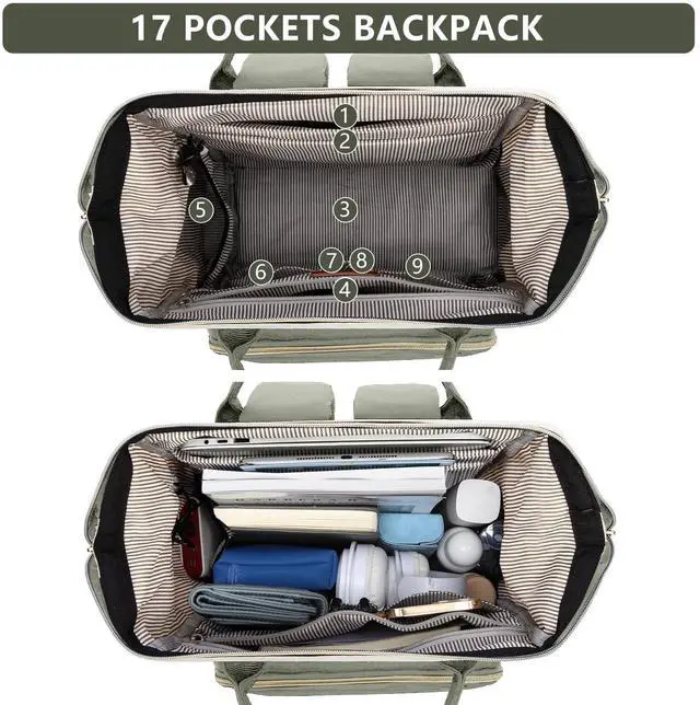 Alt view image 2 of 5 - Laptop Backpack Women Work Bag: 15.6 inch Work Bookbag with USB Charging Port Large Travel Backpack Purse for College Nurse Casual Daypack for Teacher Professional Computer Backpack Beige Light Green