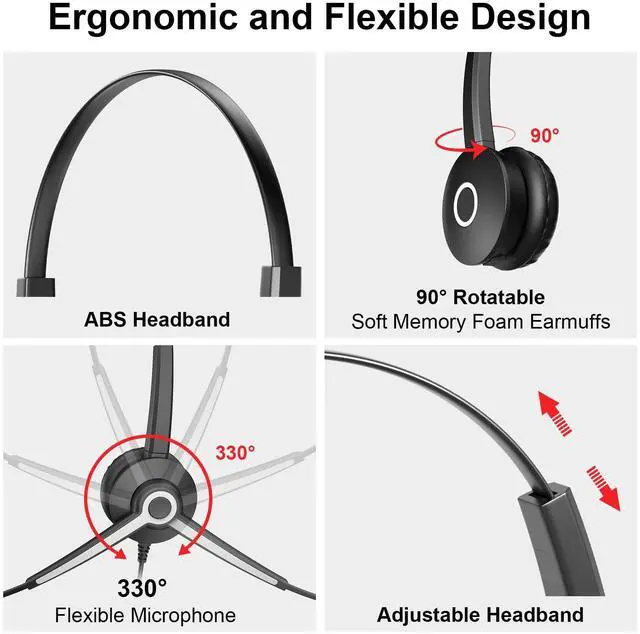 Alt view image 2 of 5 - Voistek USB Headset with Microphone, Wired Headset for Laptop/PC with Noise Cancelling Mic, Single Ear Headphones with in-Line Volume Control for Work, Office, Teams, Zoom, Skype, Online Class