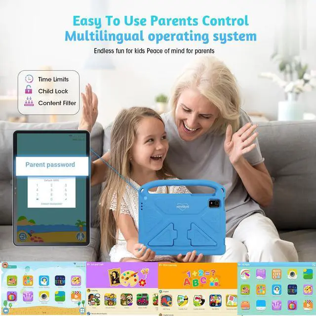 Alt view image 5 of 5 - Kids Tablet, 10 inch Tablet for Kids 128GB ROM Octa-Core 6000mAh Battery, Android 14 Toddler Tablet with 5G WIFI Parental Control Eye Protection, Shockproof Case, Netflix YouTube, Gift for Children