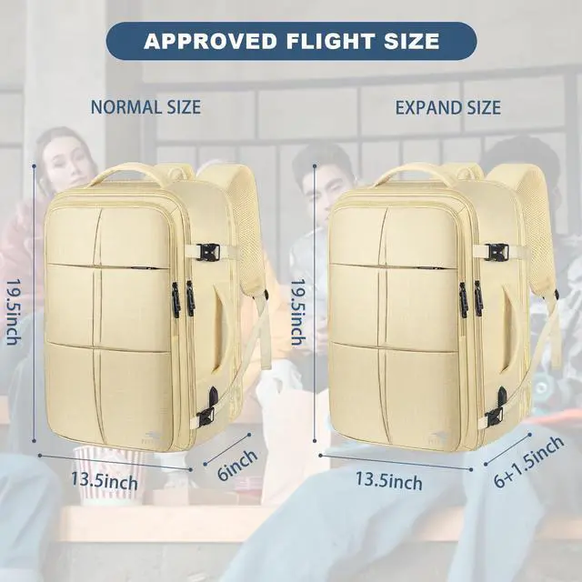 Alt view image 2 of 5 - Travel Backpack, Carry On Backpack for Men Women, 55L Extra Large Bag Waterproof Business Luggage Casual Bag Fits 18.4 Inch Laptops with USB Charging Port, Travelers Gift, Beige