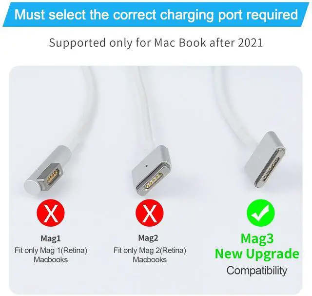 Alt view image 2 of 5 - 140W USB-c Power Adapter Charger for Mac Book Pro 14 16 inch 2021 2023 M1 M2, Mac Book Air 13 15 inch M2 M3 2022 2023 2024, 6.6 FT Braided Magnetic USB-c to Mag 3 Cable LED Indicator
