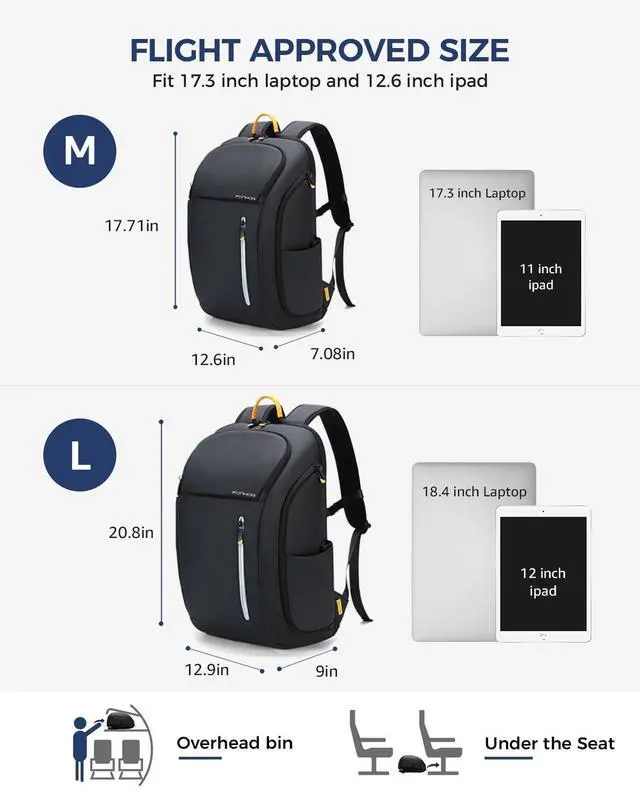 Alt view image 3 of 5 - Ponhog 17 Inch Laptop Backpack for Men, Business Travel Anti-Theft Backpack with USB Charging Port, Water Resistant Computer Bag Carry On Flight Approved for Work College Weekender, Black