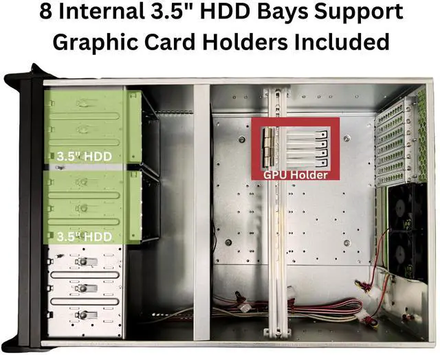 Alt view image 3 of 5 - RackOwl 4U Server Chassis Rackmount Server Case; 8X HDD Bays & 3X 5.25 Devices; E-ATX/CEB/ATX Motherboards; Fan: Front 2X 120mm, Mid 3X 120mm, Rear 2X 80mm, Front Panel Lock, Size:16.8X 7.0X 25.0