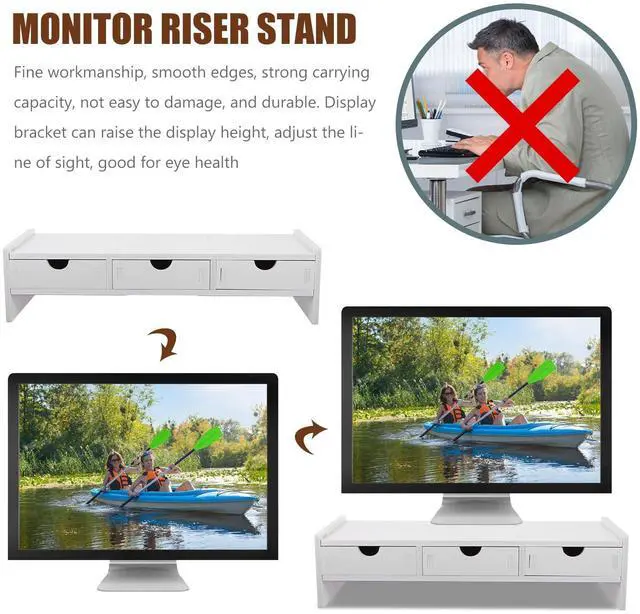 Alt view image 4 of 5 - LIFKOME Monitor Riser Stand, Laptop Stand for Desk Computer Monitor Stand with Drawer Desktop Organizer for Computer Laptop Printer TV Screen Riser