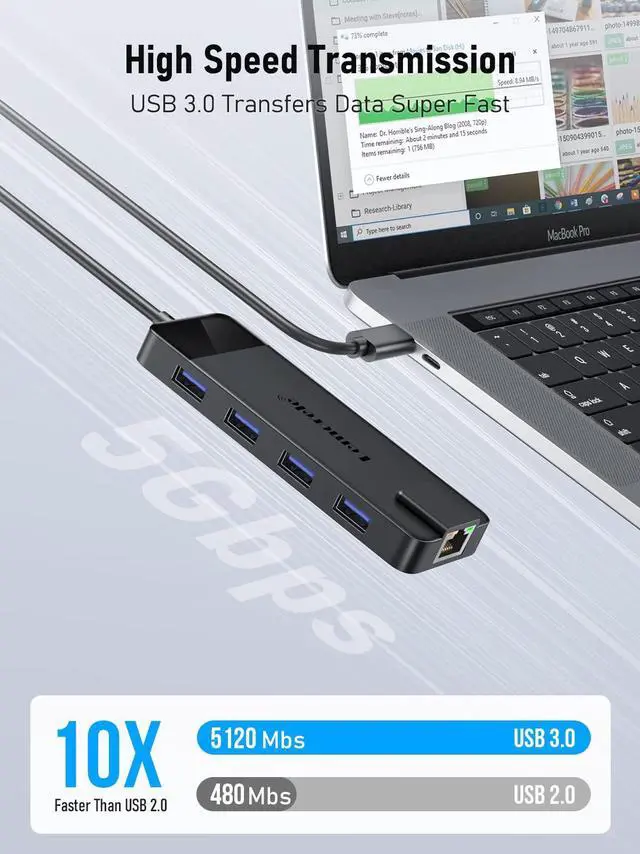 Alt view image 5 of 5 - Lemorele USB C Hub Multiport Adapter 10-in-1 USB C Dongle for MacBook Pro Air, Gigabit Ethernet with 4K HDMI, 100W PD, USB 3.0 5Gbps Port, SD/TF Card Reader Adapter, Compatible for Windows/Mac/iPad