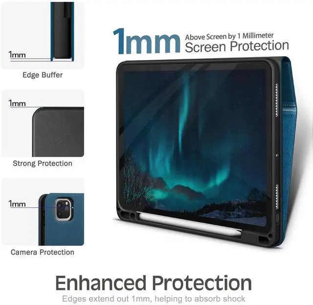 Alt view image 4 of 5 - KingBlanc Case for iPad Pro 13-inch (M4) 2024 with Built-in Pencil Holder, PU Leather Smart Stand Cover, Auto Sleep/Wake, Supports Pencil Pro/Pencil (USB-C), Multi-Viewing/Drawing Angles, Blue