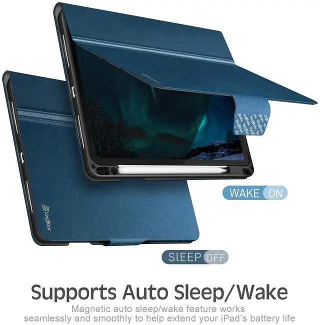 Alt view image 5 of 5 - KingBlanc Case for iPad Pro 13-inch (M4) 2024 with Built-in Pencil Holder, PU Leather Smart Stand Cover, Auto Sleep/Wake, Supports Pencil Pro/Pencil (USB-C), Multi-Viewing/Drawing Angles, Blue
